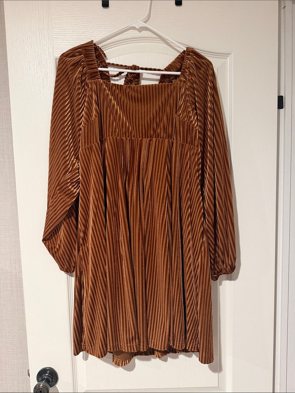 Crushed Velvet Peasant Dress in Rich Copper